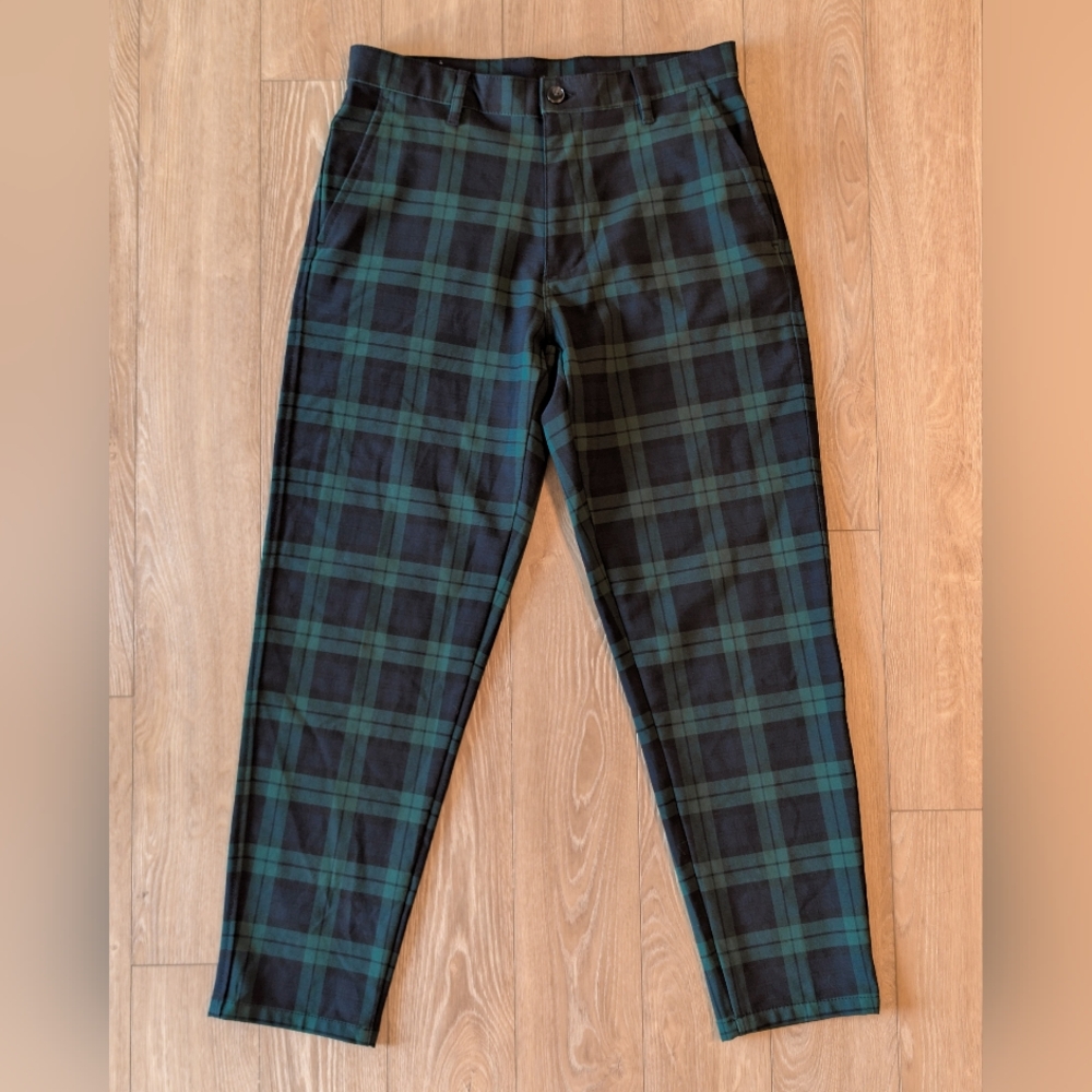 Zara green and blue tartan 7/8 cropped pants size 30